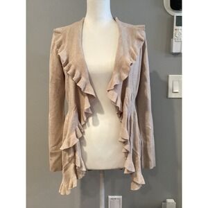 White House Black Market wool blend Beige Ruffle Cardigan Sweater Womens Size S